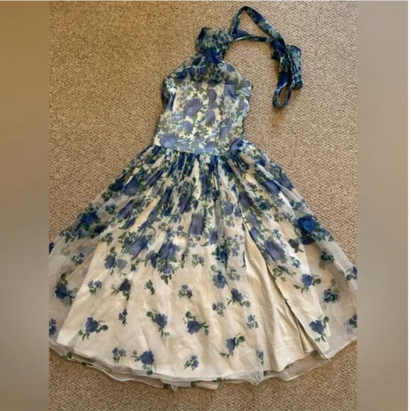 Anthropologie BHLDN Kendall High-Neck Scarf Floral Organza Maxi Dress size S - Picture 7 of 15